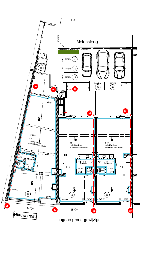 Tekening Nieuwstraat 51 tot 53